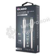 Кабель OLMIO SHIELD, Type-C - Type-C, 60W 3A, 1.2м, белый