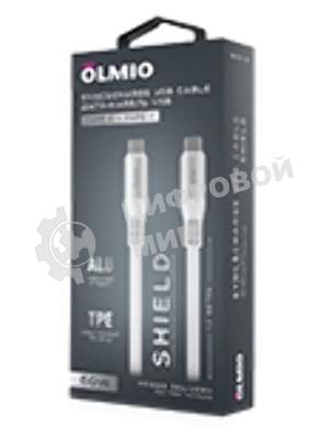 Кабель OLMIO SHIELD, Type-C - Type-C, 60W 3A, 1.2м, белый