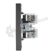 Розетка Kranz STRONG компьютерная двойная RJ45+RJ45 кат6 с/у графит