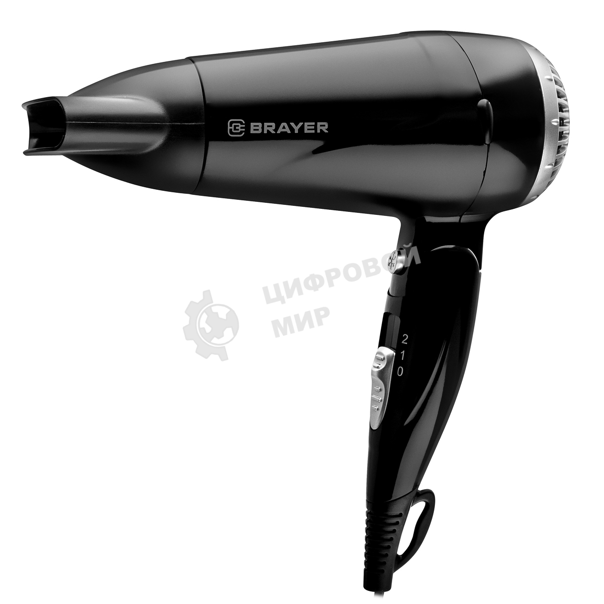 Фен BRAYER BR3024 черный/серебристый, 1600 Вт, компактный