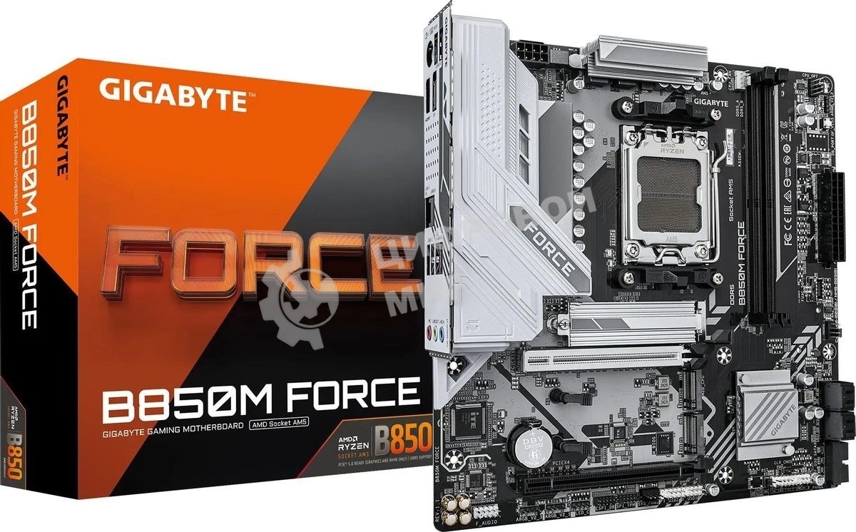 Материнская плата Gigabyte B850M FORCE, AM5, AMD B850, 2xDDR5, 4xSATA, 3xM.2, 1xPCIe 5.0 x16, 1xPCIe 4.0 x4, 1xHDMI, 1xDP, 1x2.5Gb LAN, 1xUSB-C 5Gbps, 1xUSB-A 10Gbps, 2xUSB-A 5Gbps, 2xUSB-A 2.0, 3x3.5 мм, 7.1, mATX