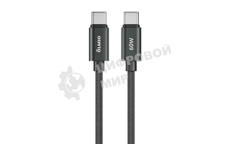 Кабель OLMIO REEL, Type-C - Type-C, 60W 3A, 1.2м, тканевая оплетка, черный