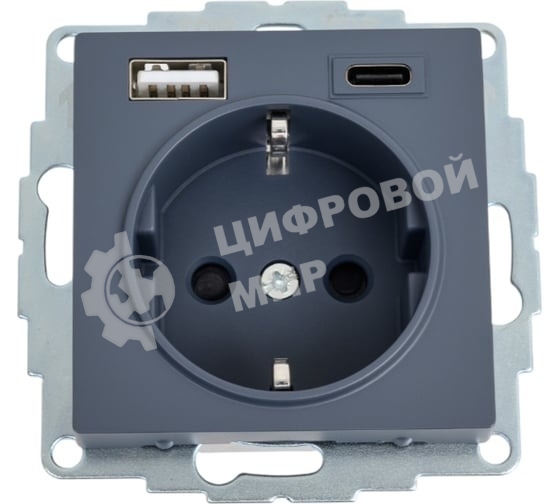 Розетка SE AtlasDesign 16А с USB A+C (5В/2,4А/3 А, 2х5В/1,5А), мех, грифель