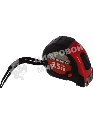 Рулетка Matrix Status magnet fixation, 7,5 м х 25 мм, обрезиненный корпус, зацеп с магнитом