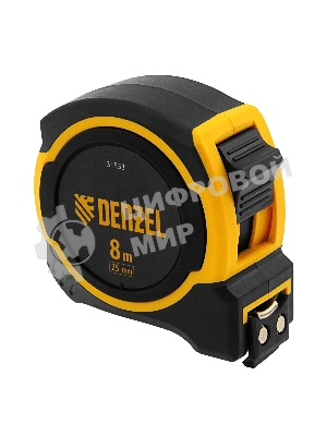Рулетка Denzel 8м х 25мм, двухкомп. корпус, магнитный обрезиненный зацеп
