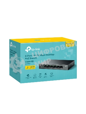 Коммутатор настольный TP-Link LS106LP с 6 портами 10/100 Мбит/с (4 порта PoE)