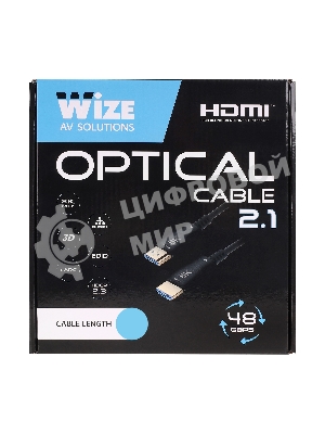 Кабель HDMI Wize AOC-8K-HM-HM-15M оптический, 15 м, 8K/60HZ 4:4:4, v.2.1, ARC, 19M/19M, HDCP 2.2, Ethernet, черный, коробка