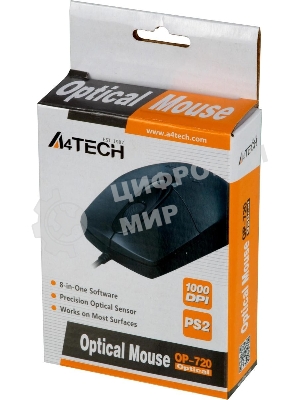 Мышь проводная A4Tech OP-720 черный, 1000 dpi, PS/2, кнопки - 3
