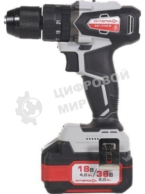 Дрель-шуруповерт ИНТЕРСКОЛ DAU-13/36V 50, 36 В, 2 Ач, 50 Нм, бесщеточный, ударный