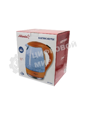 Чайник электрический ATLANTA ATH-2461 оранжевый, стекло, 1,7 л, 2000 Вт, иллюминация