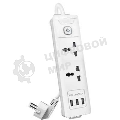 Сетевой фильтр универсальный Deli ET407/3 розетки + 3USB, 2 м