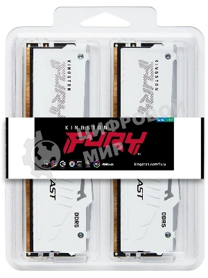 Оперативная память Kingston Fury Beast, DDR5, 32Gb (2x16Gb), 5200MHz, CL40, DIMM, с радиаторами, RGB, белый