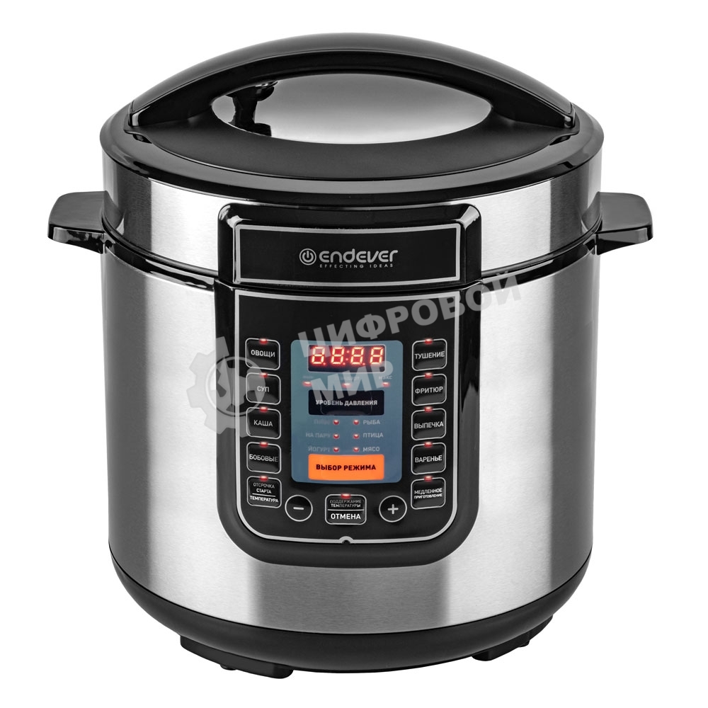 Скороварка-мультиварка электрическая Endever Vita-132, черный/стальной, мощность 1200 Вт, емкость 6л, 16 авторежимов работы, книга рецептов, 2 шт/уп.