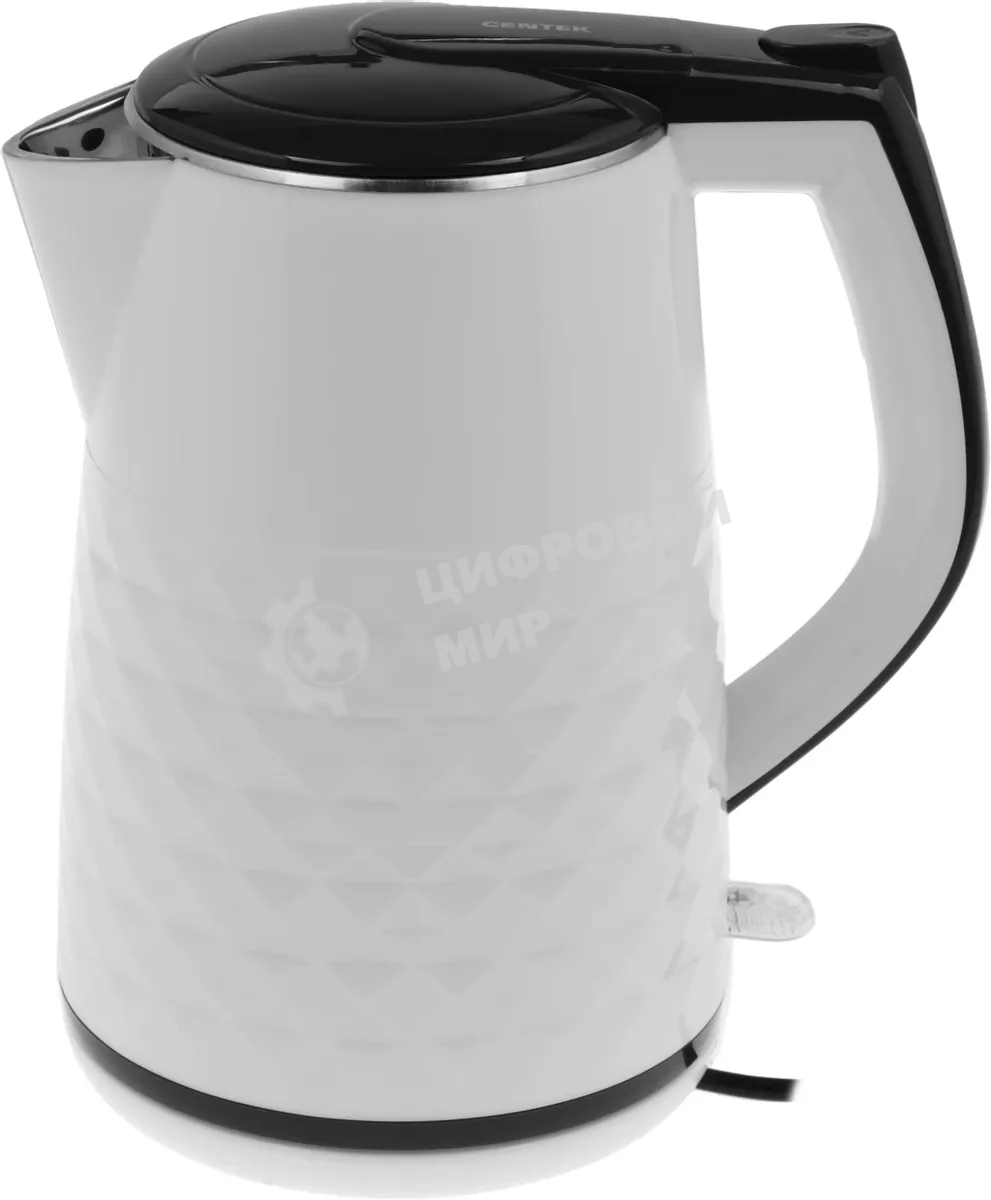 Чайник электрический Centek CT-0025 белый, металл 1.8 л, 2000 Вт, двойные стенки, кнопка вк л, на ручке