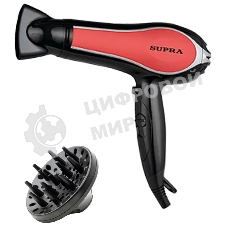 Фен SUPRA PHS-2206L черный/красный, 2200 Вт, ионизация