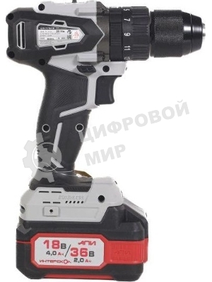Дрель-шуруповерт ИНТЕРСКОЛ DAU-13/36V 50, 36 В, 2 Ач, 50 Нм, бесщеточный, ударный