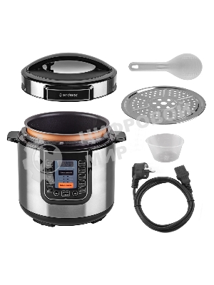 Скороварка-мультиварка электрическая Endever Vita-132, черный/стальной, мощность 1200 Вт, емкость 6л, 16 авторежимов работы, книга рецептов, 2 шт/уп.