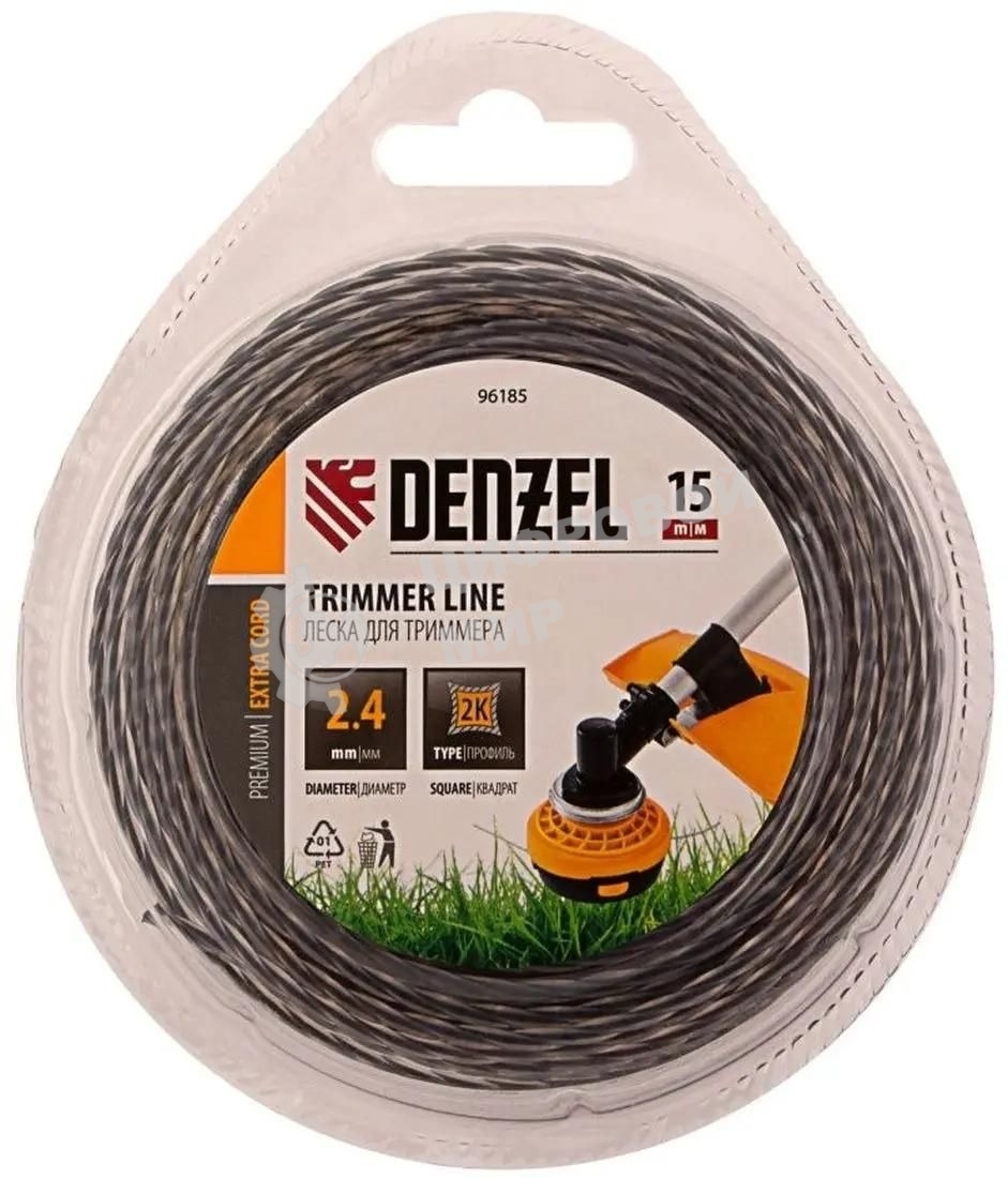 Леска для триммеров Denzel двухкомпонентная квадратная витая 2.4ммх15м extra cord