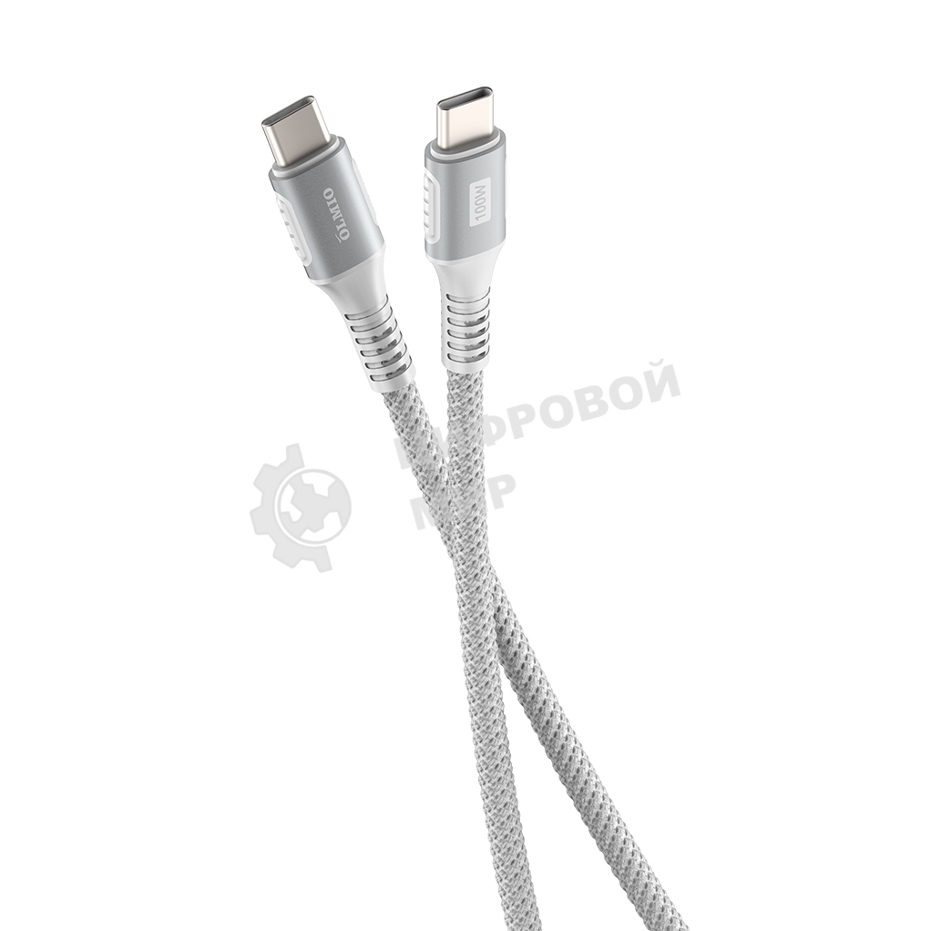 Кабель OLMIO PD100, Type-C - Type-C, PD 100W, USB2.0, 1.2м, тканевая оплетка, белый