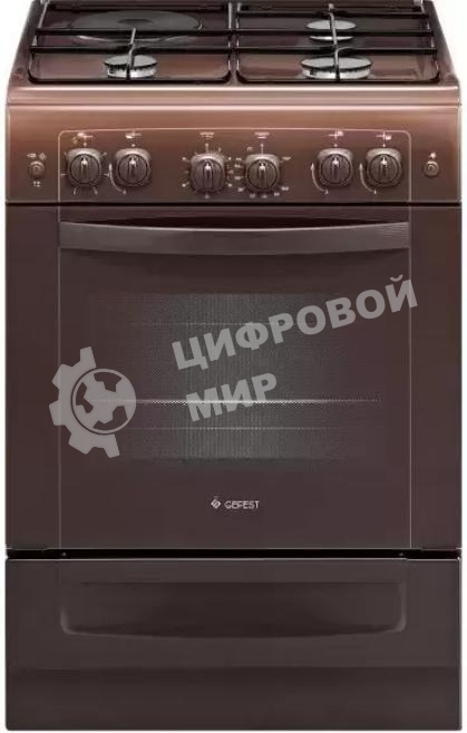 Плита комбинированная Gefest ПГЭ 6110-020301 коричневый, конфорок 3 газовых и 1 электрическая, духовка 52 л, 60 см x 85 см x 60 см
