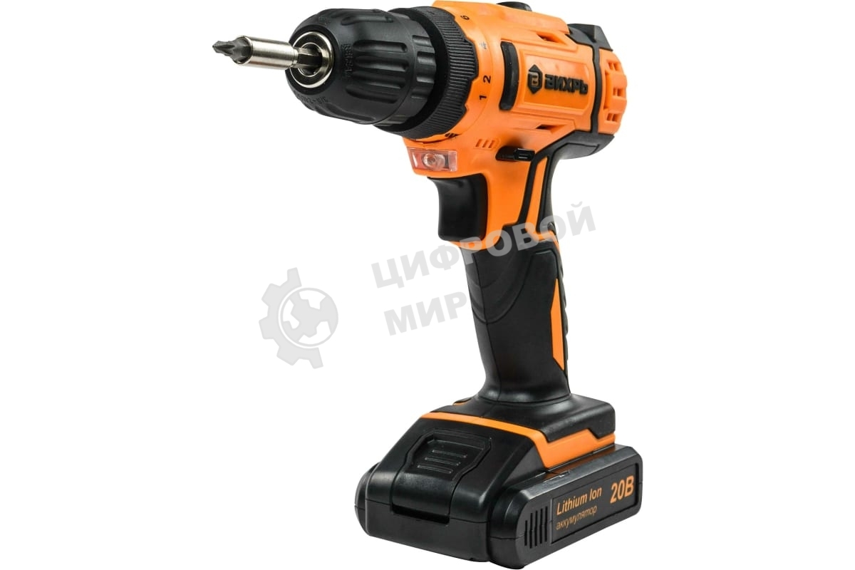 Дрель-шуруповерт Вихрь ДА-20Л-2К, 20 В, 2 Ач, 50 Нм, щеточный