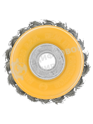 Щетка для УШМ Denzel 75 мм, М14, чашка, крученая нержавеющая проволока 0,5 мм