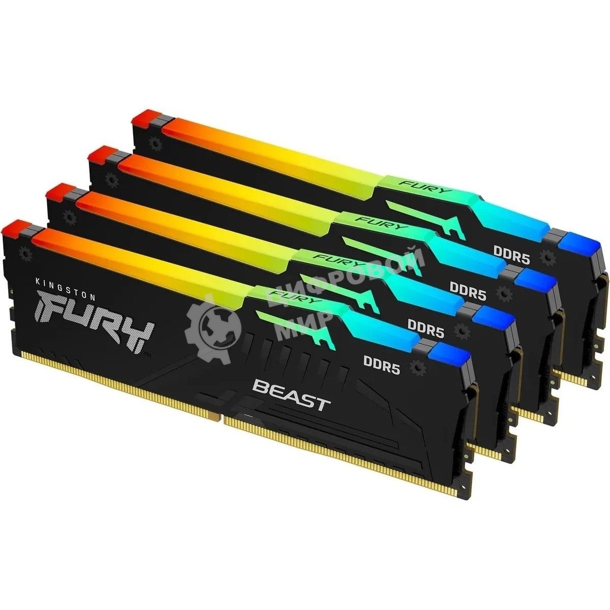 Оперативная память Kingston Fury Beast, DDR5, 64Gb (4x16GB), 5200MHz, CL40, DIMM, с радиаторами, RGB, черный