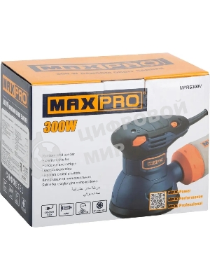 Шлифмашина эксцентриковая MAX-PRO 300 Вт, 5000-12000 об/мин, 125 мм, 1,2 кг, липучка, пылезащищенный выключатель, коробка