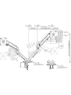 Кронштейн для мониторов Ultramounts UM735BL черный/серый 17