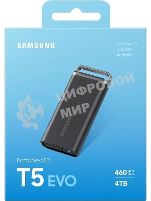 Внешний SSD Samsung T5 EVO, 4TB, USB 3.2 Gen 1 Type-C, R/W 460/460, черный