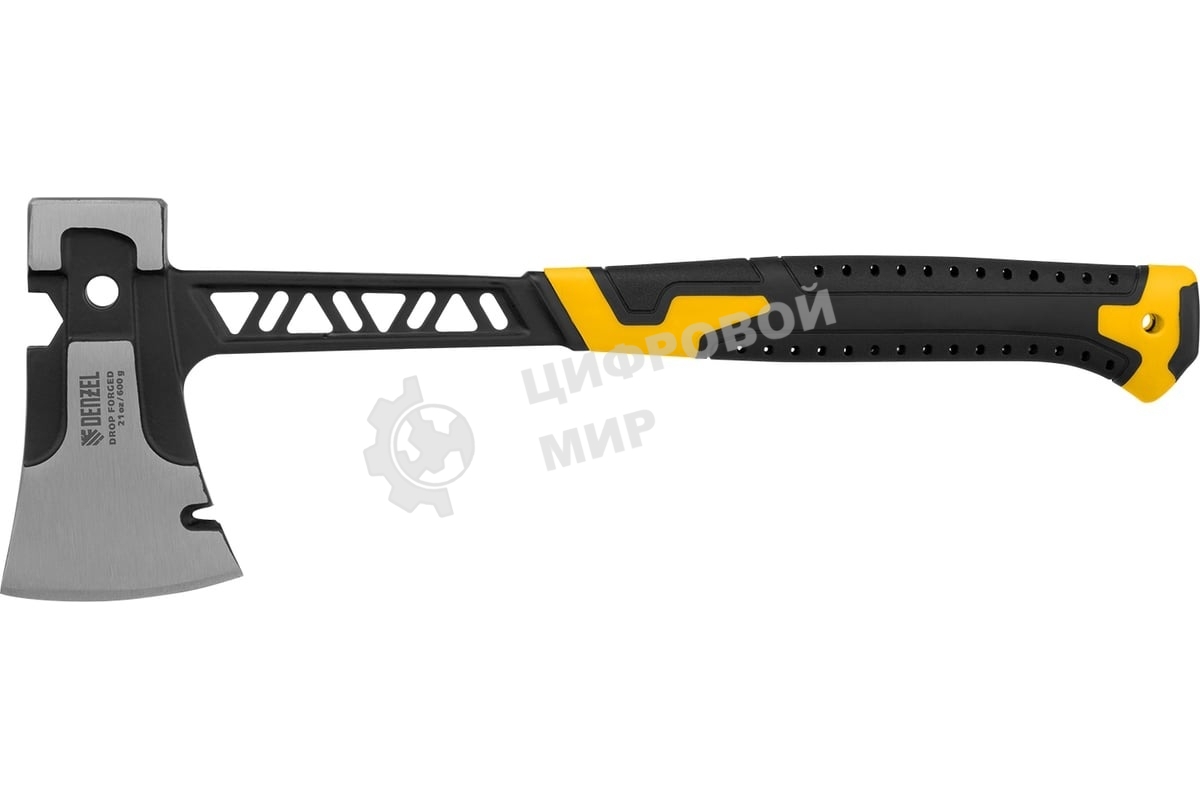 Топор цельнокованый Denzel 600 г, двухкомпонентная обрезиненная рукоятка