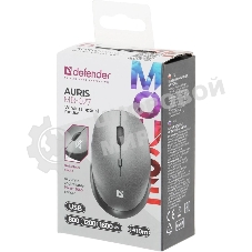 Мышь беспроводная Defender Auris MB-027 серый, 1600 dpi, радиоканал, USB, кнопки - 4