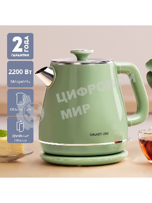 Чайник электрический Galaxy Line GL 0331, зеленый, пластик, двойная стенка из нержавеющей стали AISI 304 и пищевого пластика, 2200 Вт, 1.8 л, индикатор работы