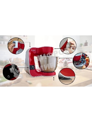 Кухонная машина Bosch MUM5X720 планетар.вращ. 1000Вт красный/серый
