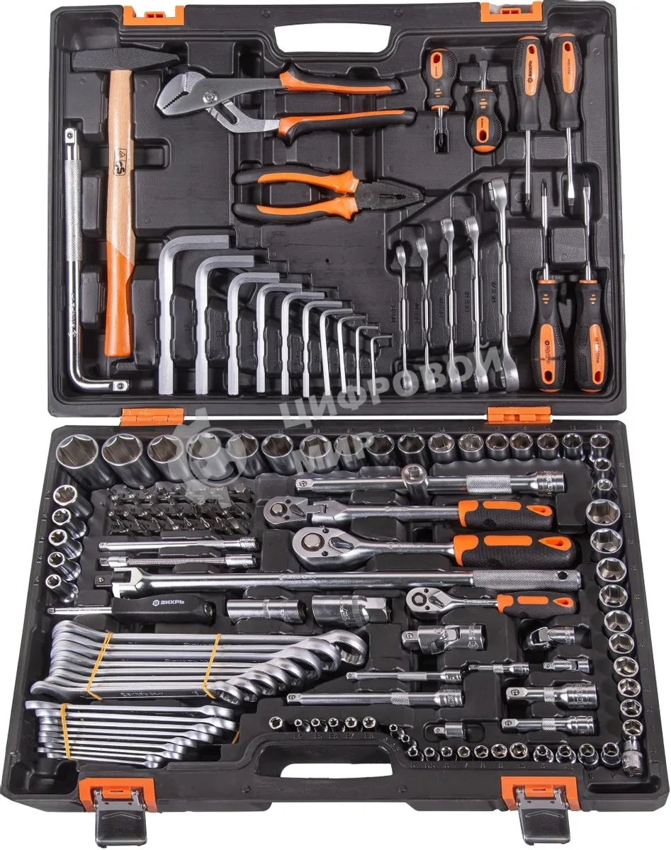 Набор инструментов ВИХРЬ 1/2, 1/4, CrV, в кейсе 142 предмета 73/6/7/13