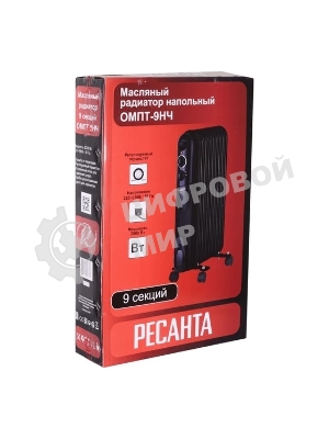 Обогреватель масляный Ресанта ОМПТ-9НЧ (9 секций) черный, 2000 Вт, 25 м2, термостат 67/3/14