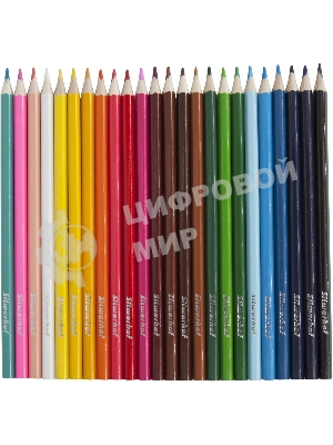 Карандаши цветные Silwerhof Eco 2.65мм, шестигранный профиль, дерево, ассорти, 24 цвета, коробка с европодвесом