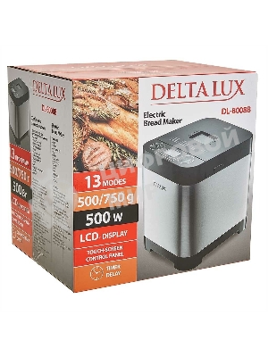 Хлебопечка Delta Lux DL-8008В серебристый с черным