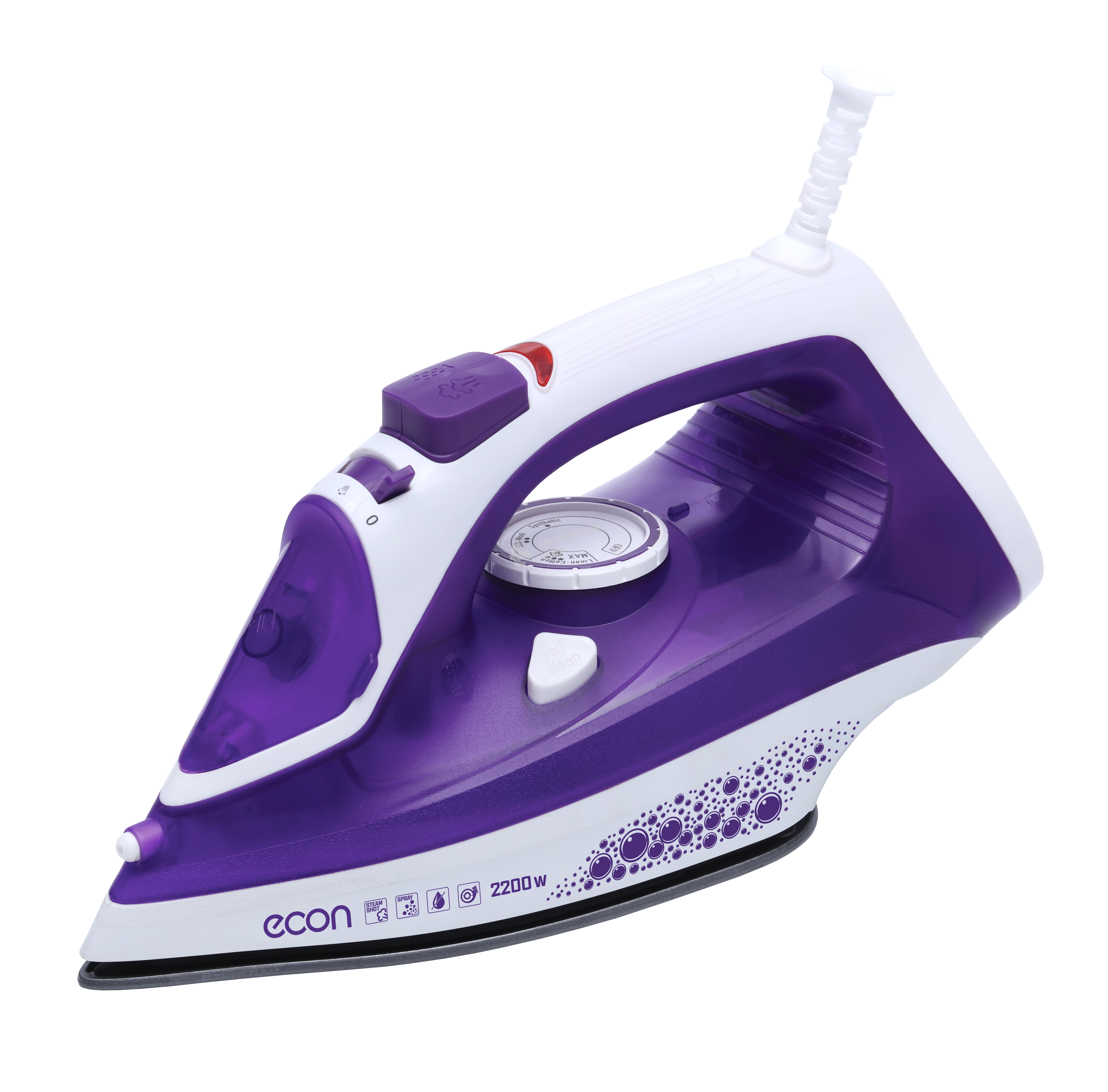 Утюг Econ ECO-BI2201 белый/фиолетовый, 2200 Вт, 40 г/мин, 120 г/мин, 300 мл