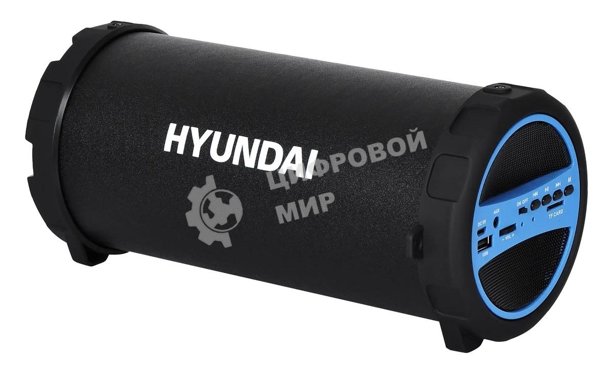 Колонка портативная Hyundai H-PAC220 черный/голубой 10W 1.0 BT/3.5Jack/USB
