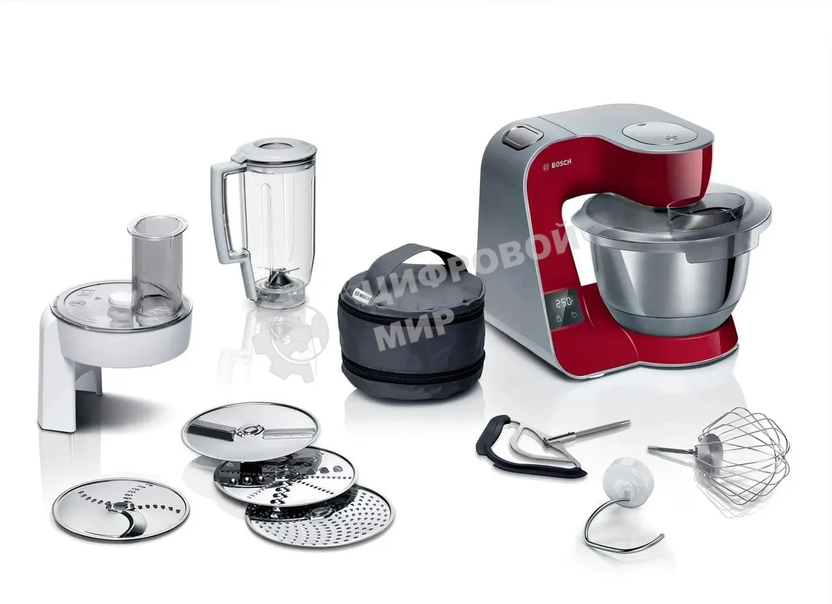 Кухонная машина Bosch MUM5X720 планетар.вращ. 1000Вт красный/серый