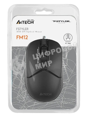 Мышь проводная A4Tech Fstyler FM12 черный, 1200 dpi, USB, кнопки - 3