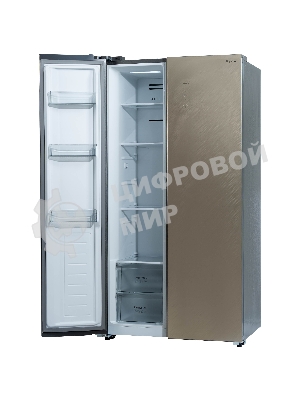 Холодильник Бирюса SBS 541 TGG текстурированное бежевое стекло двухкамерный 343/198 л морозилка слева, NoFrost, Side-by-side