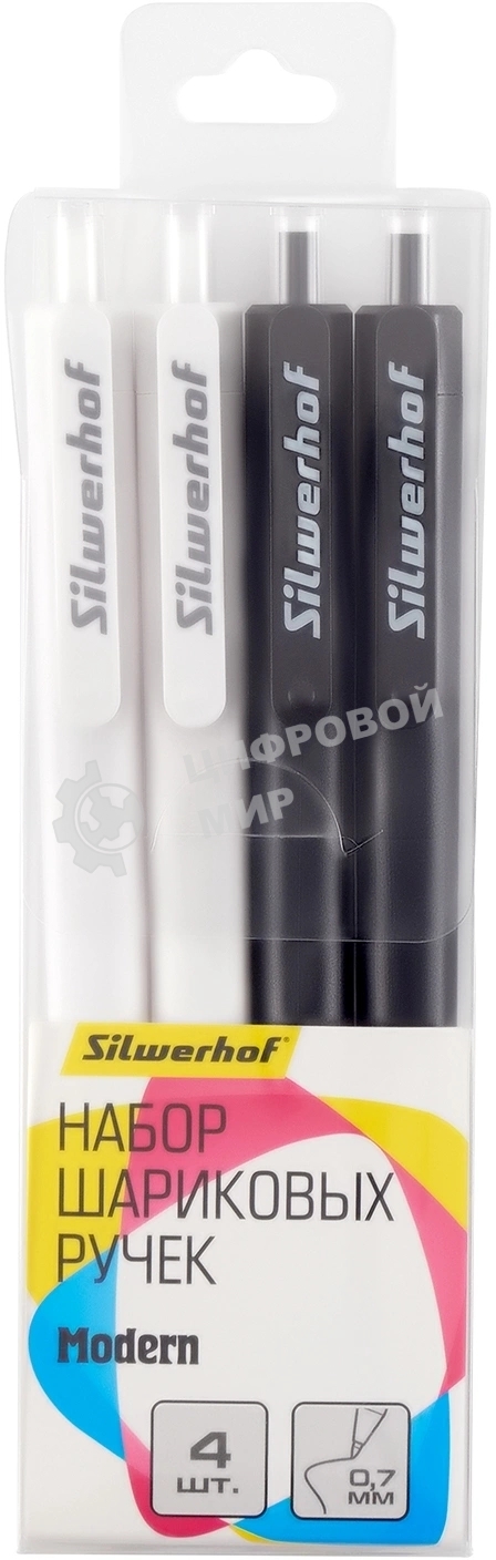 Набор ручек шариковых автоматическая Silwerhof NG Modern, d=0.7мм, синие чернила, блистер с европодвесом (4шт)