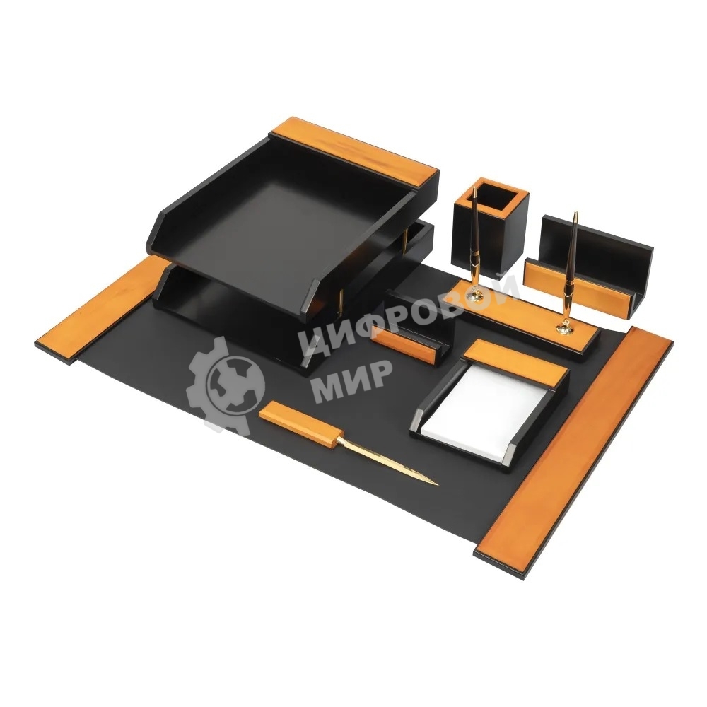 Настольный набор Good Sunrise H8G-1A (8 предметов) дерево/МДФ черный/оранжевый