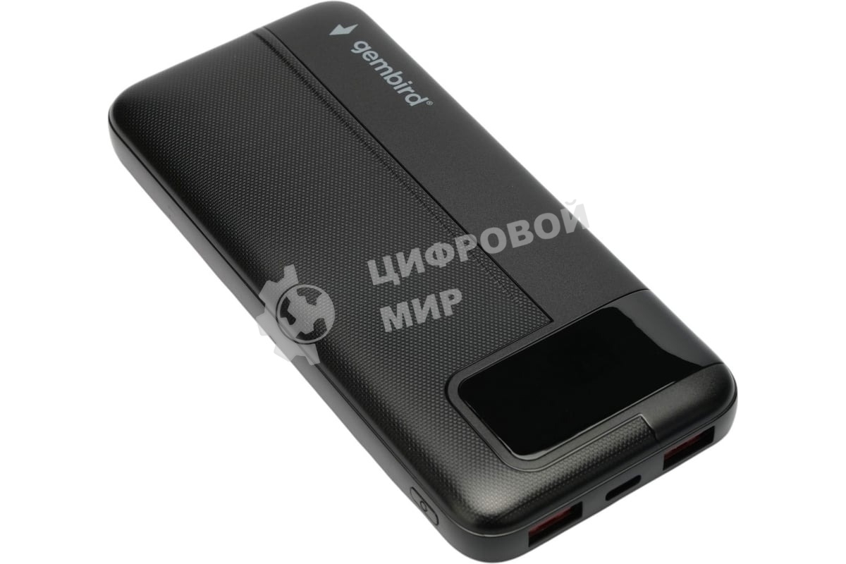Портативный аккумулятор Gembird GPB-10Q, 10000мА·ч, QC/PD, дисплей, черный
