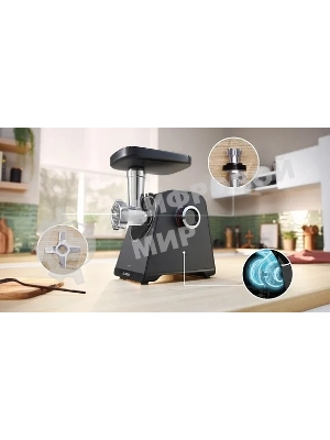 Мясорубка электрическая Bosch MFWS640B черный, 2100 Вт, 3.5 кг/мин, реверс, насадки - 9