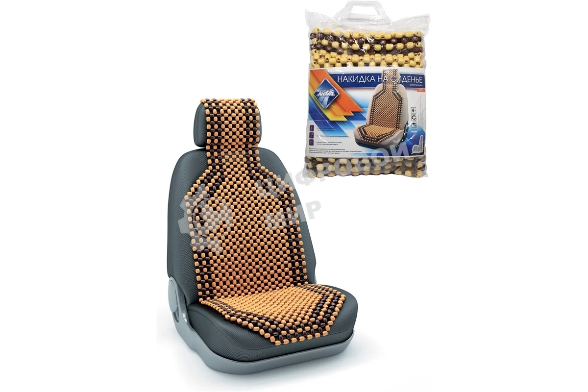 Накидка на сиденье NOVA BRIGHT массажная с подголовником (деревянная, покрытая светлым лаком) (127х38см) 36578