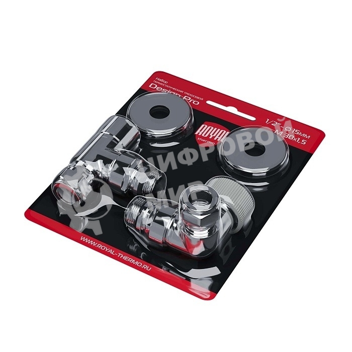 Набор термостатический трехосевой Royal Thermo Design Pro 15мм М30х1,5 (Хром)