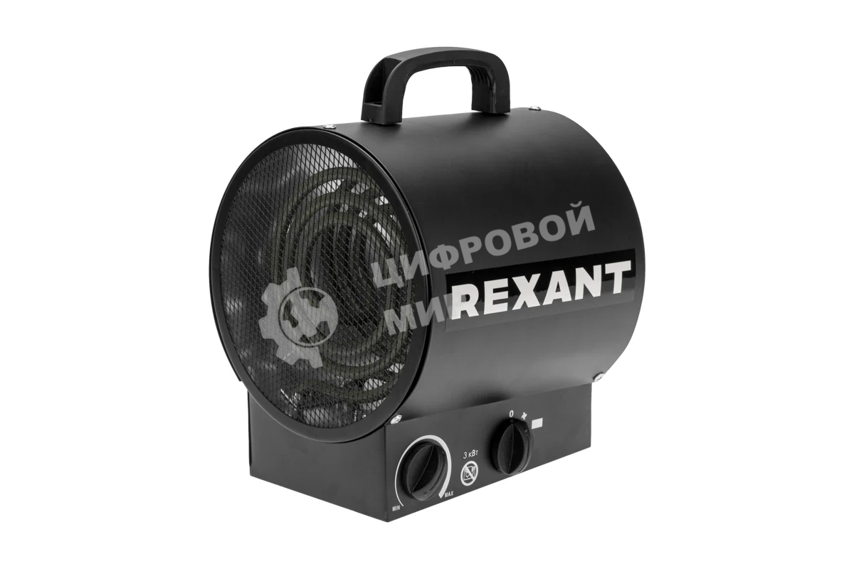 Пушка тепловая электрическая Rexant круглая, прямоугольная подставка, ТЭН, 3кВт